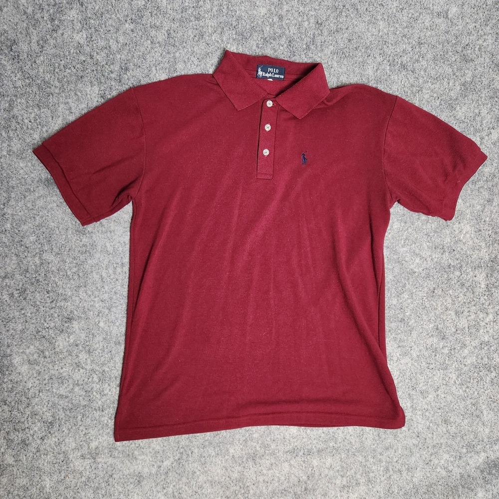 Polo Ralph Lauren VTG 90s Golf Shirt Men L Red Heavy Knit Short‎ Sleeve Pullover
